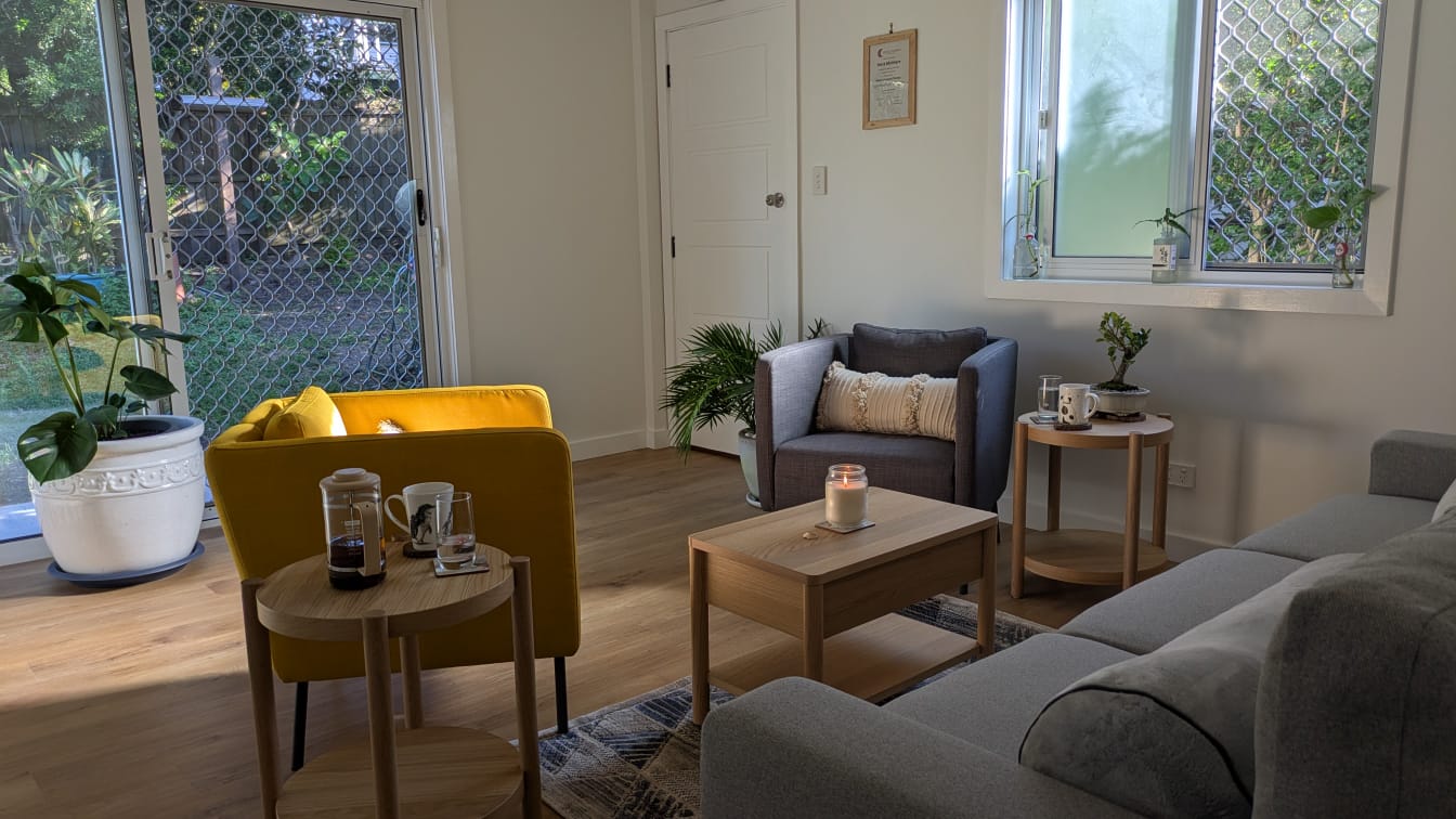 Practice room at The Gap showing comfortable seating and natural light